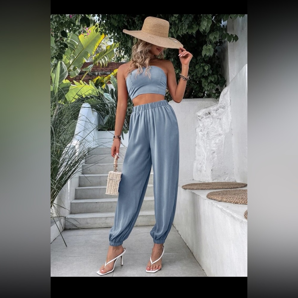 Tie Back Crop Tube Top & Pants